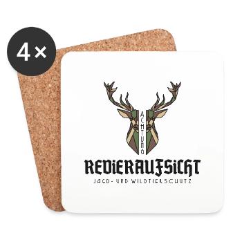 REVIERAUFSICHT HIRSCH WILD TIER JAGD JÄGER SPRUCH - Untersetzer (4er-Set) - Weiß - Vorne