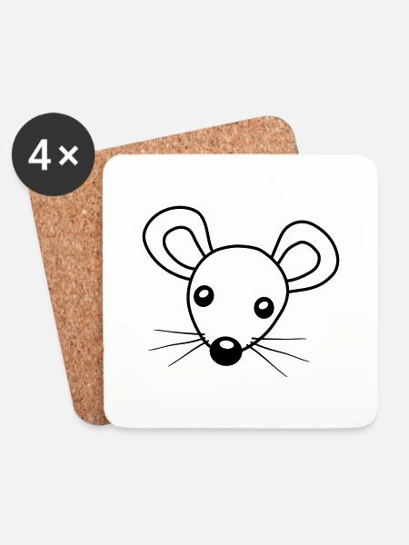 Kopf Maus Clipart - Untersetzer (4er-Set) - Weiß