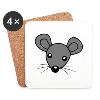 Maus Kopf Clipart - Untersetzer (4er-Set) - Weiß - Vorne