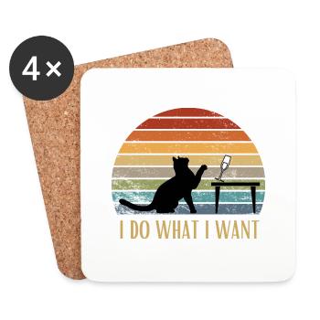 Retro Cat I do what i want Funny - Coasters (set of 4) - white - Front