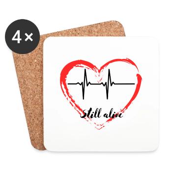 Herzschlag Herz Leben still alive Puls Herz Liebe - Untersetzer (4er-Set) - Weiß - Vorne