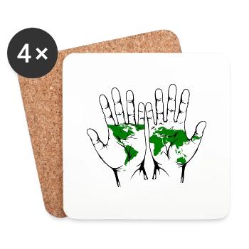 Mains avec carte du monde - Dessous de verre (lot de 4) - blanc - Devant