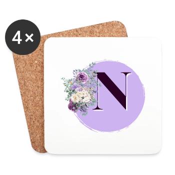 Buchstabe N Blumenkrone - Untersetzer (4er-Set) - Weiß - Vorne
