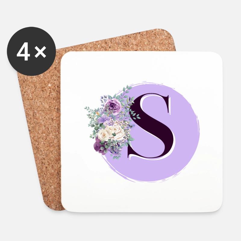 Buchstabe S Krone der Blumen - Untersetzer (4er-Set) - Weiß