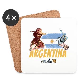 Argentine Vintage Gaucho avec Drapeau et Football - Dessous de verre (lot de 4) - blanc - Devant