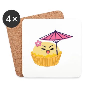 Sweet Kawaii Cupcake Japonais Candy Cartoon - Dessous de verre (lot de 4) - blanc - Devant