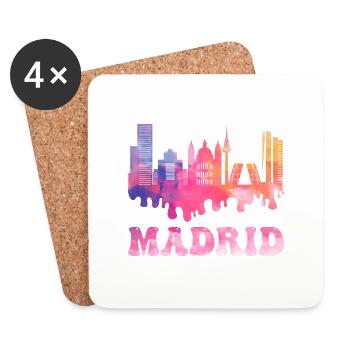 Madrid Espagne City Skyline Splash Vacances colorées - Dessous de verre (lot de 4) - blanc - Devant