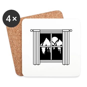 Curtain Moon Mountains Window - Coasters (set of 4) - white - Front