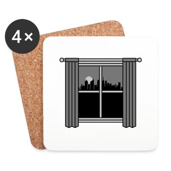 Rideau de fenêtre de grande ville la nuit - Dessous de verre (lot de 4) - blanc - Devant