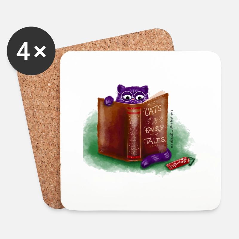 Read cat - Coasters (set of 4) - white