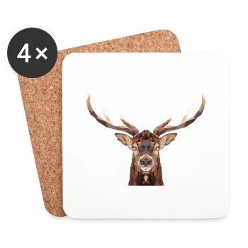 Tête de cerf polygone avec bois et corps - Dessous de verre (lot de 4) - blanc - Devant