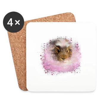 cochon d’Inde, graffiti, peinture, rose, rose - Dessous de verre (lot de 4) - blanc - Devant