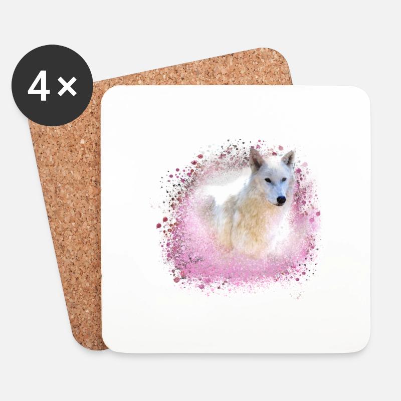 wolf,rosa,hund, husky,Hund, malerei,graffiti - Untersetzer (4er-Set) - Weiß