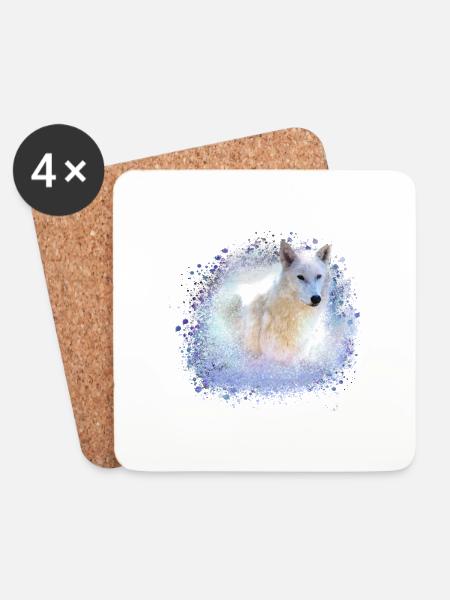 wolf,blau,hund, husky,Hund, malerei,graffiti - Untersetzer (4er-Set) - Weiß