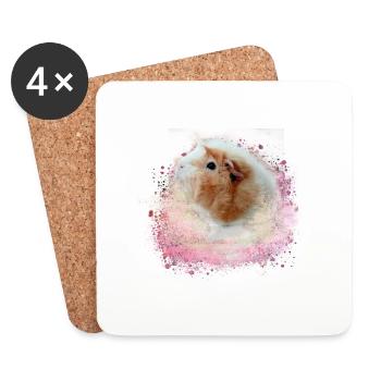 cochon d’Inde, graffiti, peinture, rose, rose - Dessous de verre (lot de 4) - blanc - Devant