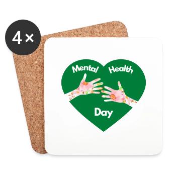 T-Shirt World Mental Health Day Gift Heart Green - Coasters (set of 4) - white - Front