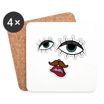 visage abstrait drôle et créatif - Dessous de verre (lot de 4) - blanc - Devant