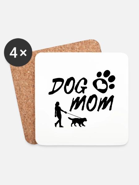 DOG MOM, Hund, Gassi Gehen - Untersetzer (4er-Set) - Weiß