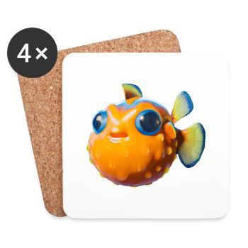 Poisson-globe sucré - Dessous de verre (lot de 4) - blanc - Devant