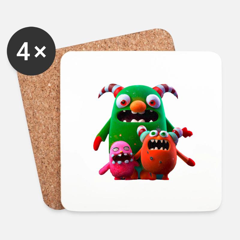 Weihnachtliche bunte Monster Familie - Untersetzer (4er-Set) - Weiß