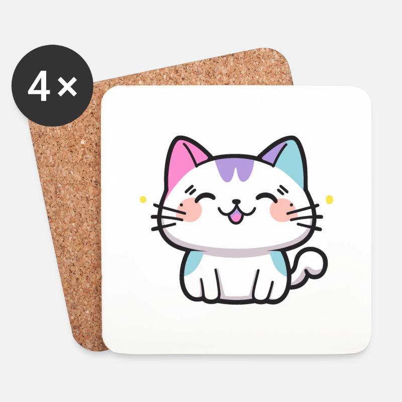 Süße Katze - Untersetzer (4er-Set) - Weiß