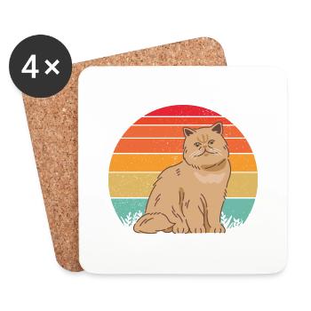 Chat persan rétro - Dessous de verre (lot de 4) - blanc - Devant