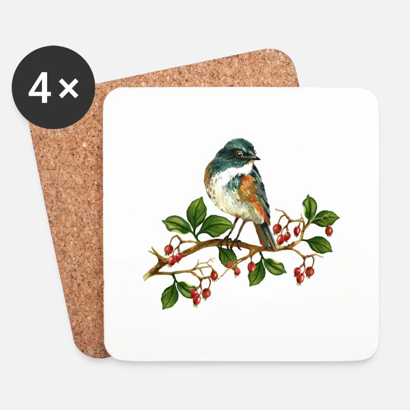 Bunter Vogel - Untersetzer (4er-Set) - Weiß