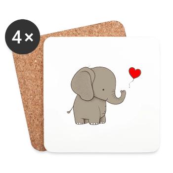 Elephant with heart gift - Coasters (set of 4) - white - Front