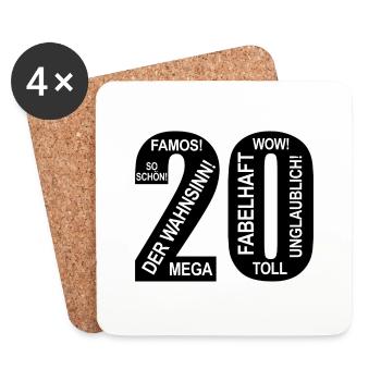 20. Geburtstag Wow Lustiges Motiv Nummer Ziffer 20 - Untersetzer (4er-Set) - Weiß - Vorne