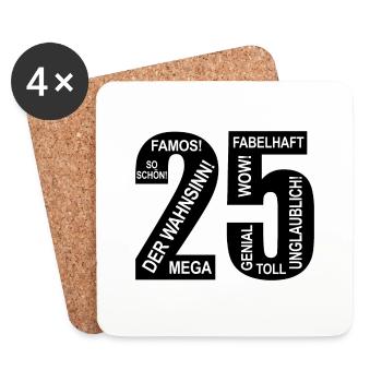 25. Geburtstag Wow Lustiges Motiv Nummer Ziffer 25 - Untersetzer (4er-Set) - Weiß - Vorne
