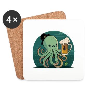 Drôle de poulpe marin avec de la bière - Dessous de verre (lot de 4) - blanc - Devant