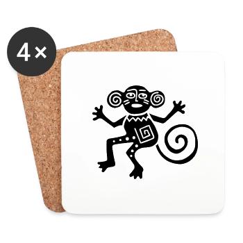 Ancien symbole mexicain, singe, singe - Dessous de verre (lot de 4) - blanc - Devant