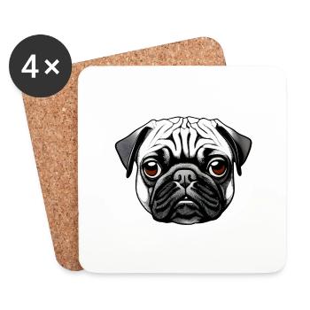 Pug Design Motif d’impression graphique - Dessous de verre (lot de 4) - blanc - Devant