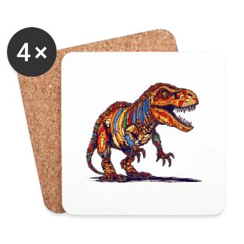 Pixel Dino dans le style des anciens graphismes de jeux vidéo - Dessous de verre (lot de 4) - blanc - Devant