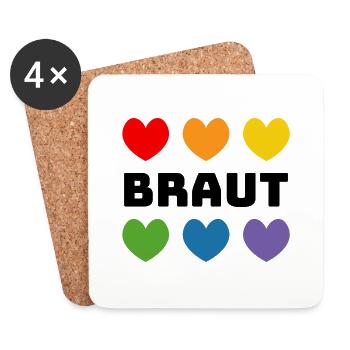 Regenbogenherzchen Braut schwarz - Untersetzer (4er-Set) - Weiß - Vorne