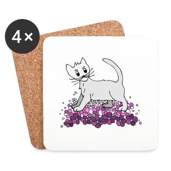 Chats - Dessous de verre (lot de 4) - blanc - Devant