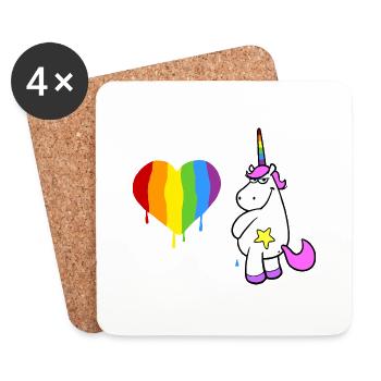 Rosa Einhorn pinkelt ein großes Herz in Regenbogen - Untersetzer (4er-Set) - Weiß - Vorne