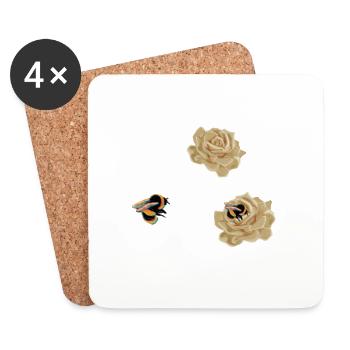 Abeille aimant les roses - Dessous de verre (lot de 4) - blanc - Devant