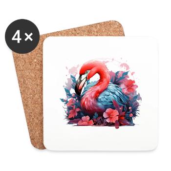 Flamingo Tropical Flowers Bird - Coasters (set of 4) - white - Front