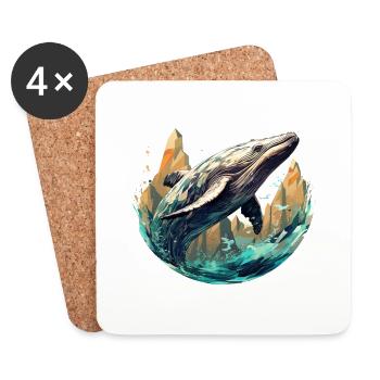 Whale - stylish, modern, abstract - whale art - Coasters (set of 4) - white - Front