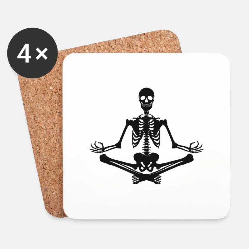 7 Sukhasana oder Vergnügen | Schwarzes Skelett - Untersetzer (4er-Set) - Weiß