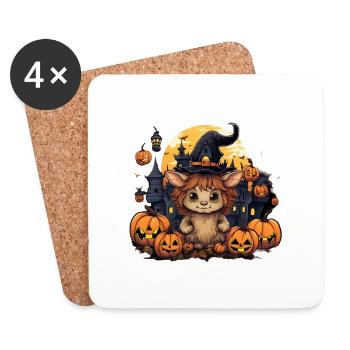 Chat d’Halloween - Dessous de verre (lot de 4) - blanc - Devant