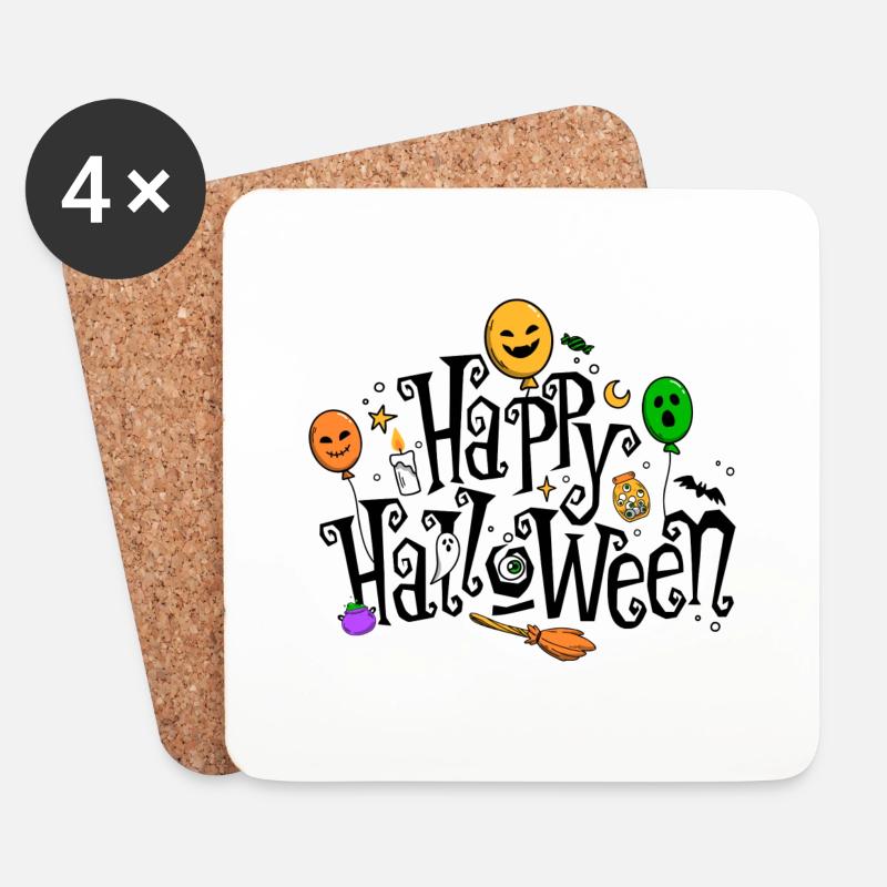 Fröhliches Halloween - Untersetzer (4er-Set) - Weiß