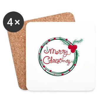 Couronne de baies de houx de Noël - Dessous de verre (lot de 4) - blanc - Devant