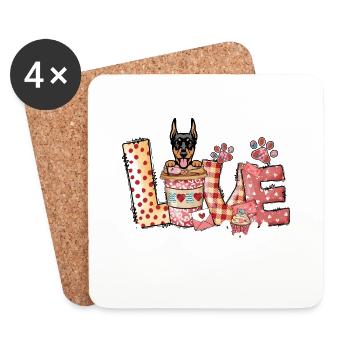 Doberman Dog Coffee Lover Valentines Day - Coasters (set of 4) - white - Front