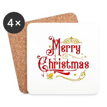 Joyeux Noël avec cloche - Dessous de verre (lot de 4) - blanc - Devant