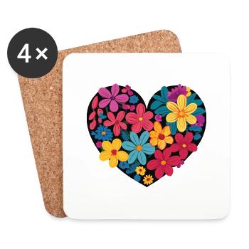 Amour - Fleurs - Cœur - Dessous de verre (lot de 4) - blanc - Devant