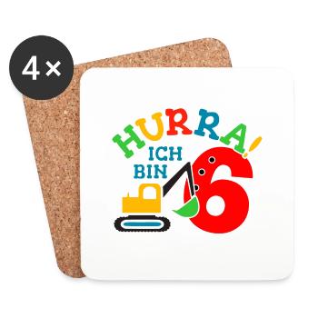 6. Geburstag Bagger - Untersetzer (4er-Set) - Weiß - Vorne