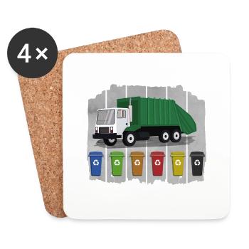 Camion à ordures amour collecte des ordures enfant garçon je cadeau - Dessous de verre (lot de 4) - blanc - Devant
