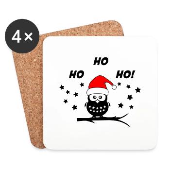 Hibou Noël Père Noël - Dessous de verre (lot de 4) - blanc - Devant